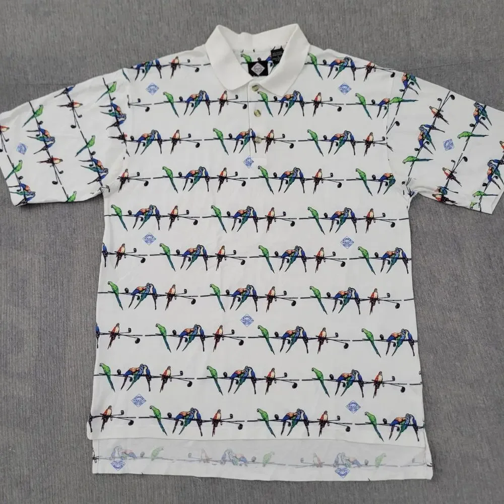 Vintage 90s Genuine Tabasco Hot Sauce Sportwear Polo Shirt Mens L Parrots Golf - Picture 2 of 11
